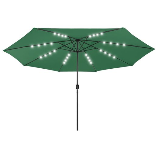Sonnenschirm mit LED-Leuchten und Metallmast 400 cm Grn
