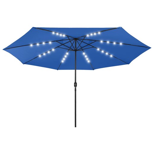 Sonnenschirm mit LED-Leuchten und Metallmast 400 cm Azurblau