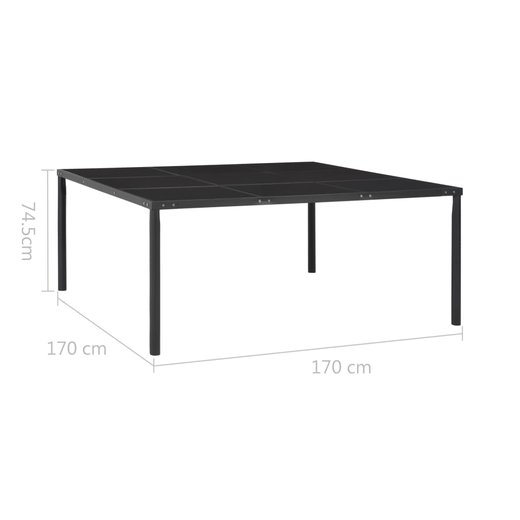 Gartentisch Schwarz 170x170x74,5 cm Stahl und Glas
