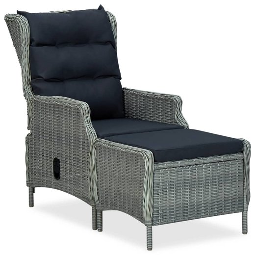 Verstellbarer Gartensessel mit Fuhocker Poly Rattan Hellgrau