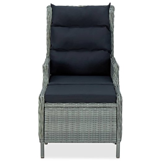 Verstellbarer Gartensessel mit Fuhocker Poly Rattan Hellgrau