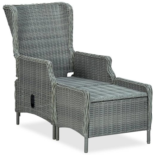 Verstellbarer Gartensessel mit Fuhocker Poly Rattan Hellgrau
