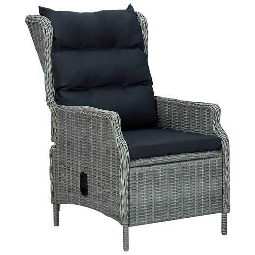 Verstellbarer Gartensessel mit Fuhocker Poly Rattan Hellgrau