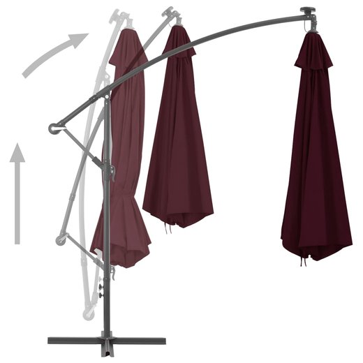 Ampelschirm mit LED-Leuchten Bordeauxrot 350 cm