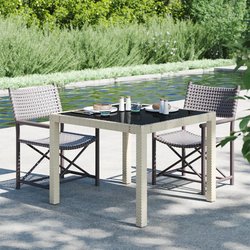 Gartentisch 90x90x75 cm Gehrtetes Glas Poly Rattan Beige