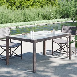 Gartentisch 150x90x75 cm Gehrtetes Glas Poly Rattan Braun