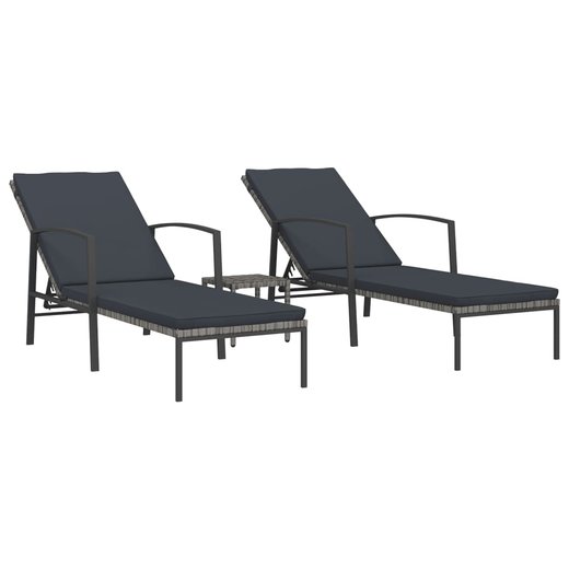 Sonnenliegen 2 Stk. mit Tisch Poly Rattan Grau