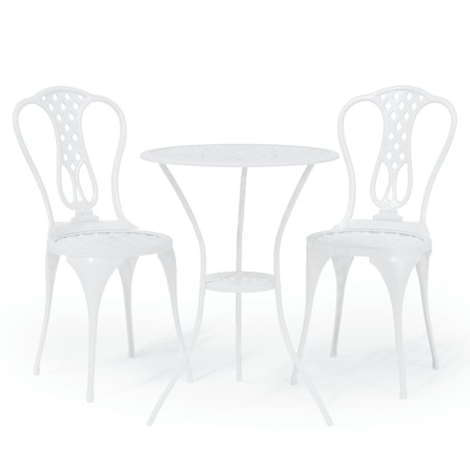 3-tlg. Bistro-Set Aluminiumguss Wei