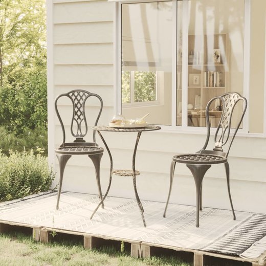 3-tlg. Bistro-Set Aluminiumguss Bronzen
