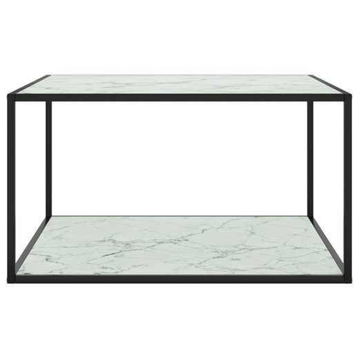 Couchtisch Schwarz mit Weiem Glas Marmor-Optik 90x90x50 cm
