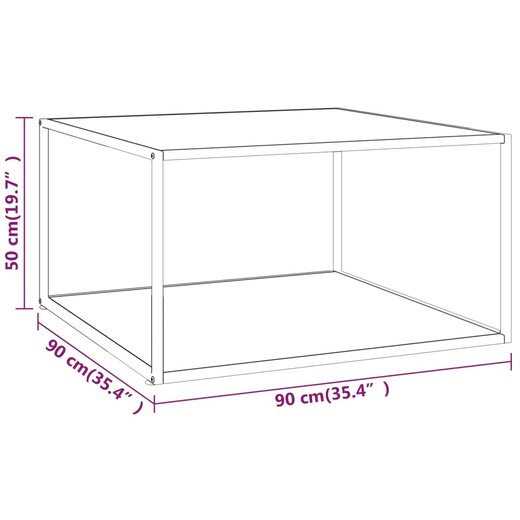 Couchtisch Schwarz mit Weiem Glas Marmor-Optik 90x90x50 cm