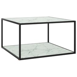 Couchtisch Schwarz mit Weiem Glas Marmor-Optik 90x90x50 cm