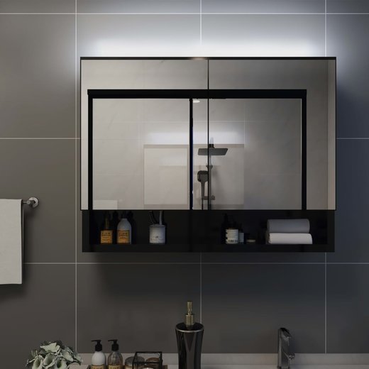 LED-Bad-Spiegelschrank Schwarz 80x15x60 cm MDF