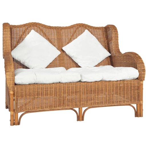 2-Sitzer-Sofa Hellbraun Natur Rattan und Leinen