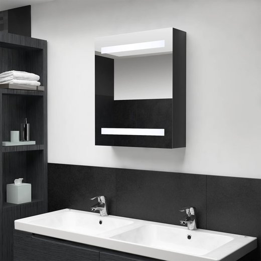 LED-Bad-Spiegelschrank Glänzendes Schwarz 50x14x60 cm
