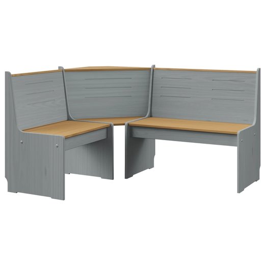 Eckbank 151 cm Massivholz Kiefer Honigbraun und Grau