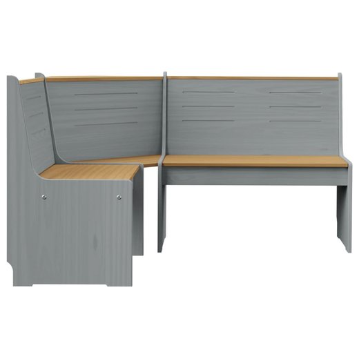 Eckbank 151 cm Massivholz Kiefer Honigbraun und Grau