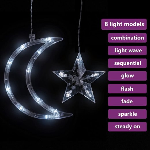 Lichterketten Stern und Mond Fernbedienung 345 LED Kaltwei