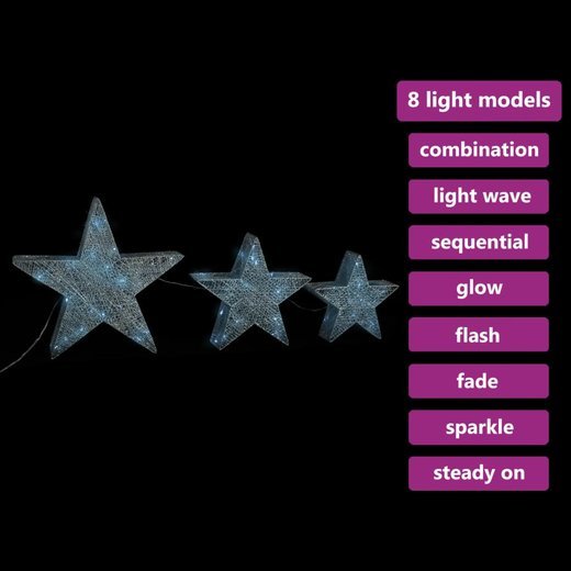 3 Stk. LED-Sterne für Innen- und Außenbereich Netzmaterial Silber