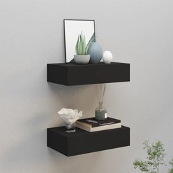 Wand-Schubladenregale 2 Stk. Schwarz 40x23,5x10 cm MDF