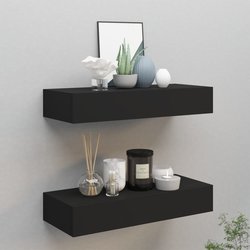 Wand-Schubladenregale 2 Stk. Schwarz 60x23,5x10 cm MDF