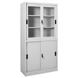Broschrank mit Schiebetr Hellgrau 90x40x180 cm Stahl