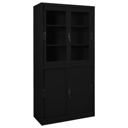 Broschrank mit Schiebetr Schwarz 90x40x180 cm Stahl