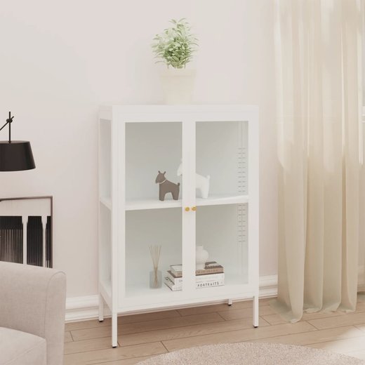 Sideboard Wei 75x35x105 cm Stahl und Glas