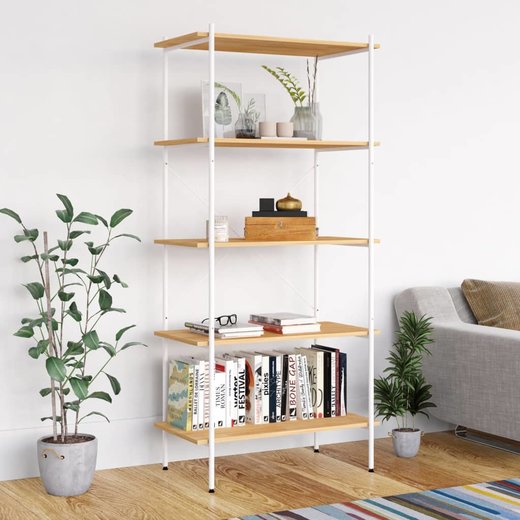 Regal mit 5 Bden Wei und Eiche-Optik 80x40x163 cm