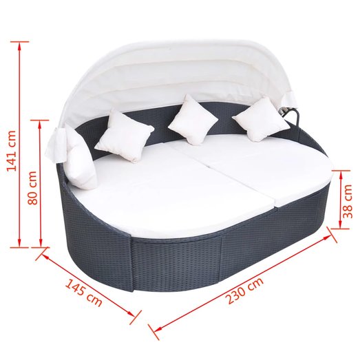 Outdoor-Sonneninsel mit Sonnendach Poly Rattan Schwarz