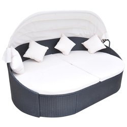 Outdoor-Sonneninsel mit Sonnendach Poly Rattan Schwarz