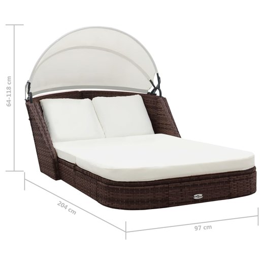 Sonnenliege mit Baldachin Poly Rattan Braun