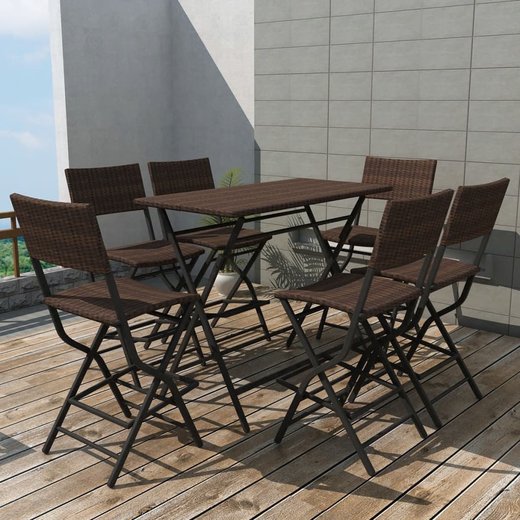 7-tlg. Garten-Essgruppe Klappbar Stahl Poly Rattan Braun