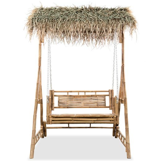 2-Sitzer-Schaukelbank mit Palmblttern Bambus 202 cm