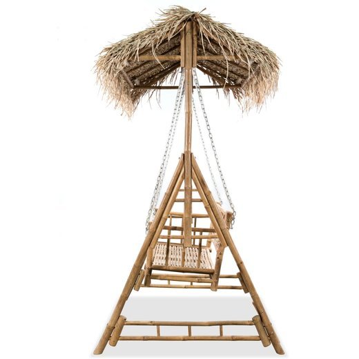 2-Sitzer-Schaukelbank mit Palmblttern Bambus 202 cm