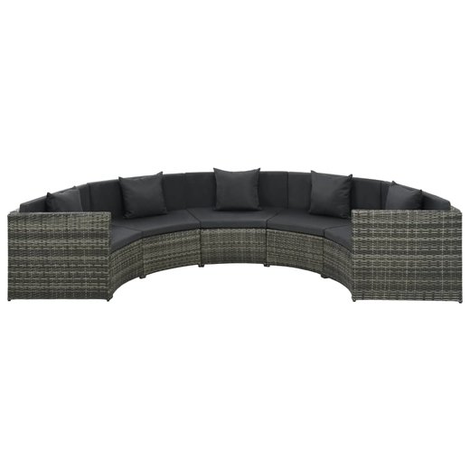 7-tlg. Garten-Lounge-Set mit Auflagen Poly Rattan Grau