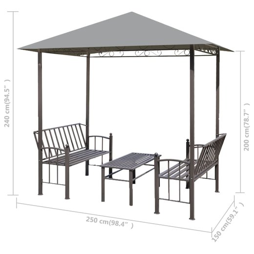 Gartenpavillon mit Tisch und Bnken 2,5x1,5x2,4 m Anthrazit