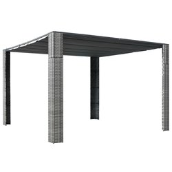 Pavillon mit Dach Poly Rattan 300x300x200 cm Grau und...