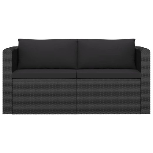 2-tlg. Garten-Sofagarnitur mit Auflagen Poly Rattan Schwarz