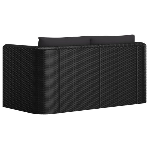 2-tlg. Garten-Sofagarnitur mit Auflagen Poly Rattan Schwarz