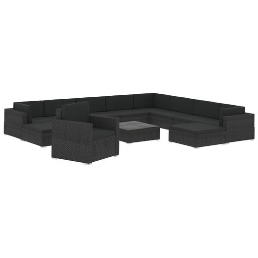 12-tlg. Garten-Lounge-Set mit Auflagen Poly Rattan Schwarz