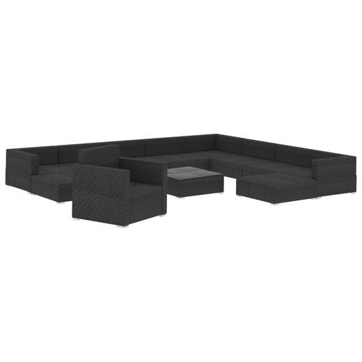 12-tlg. Garten-Lounge-Set mit Auflagen Poly Rattan Schwarz