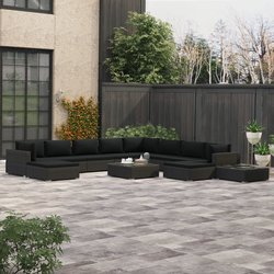 12-tlg. Garten-Lounge-Set mit Auflagen Poly Rattan Schwarz