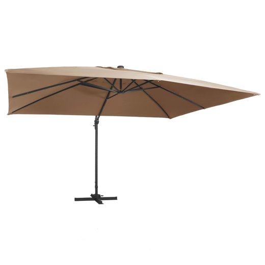 Ampelschirm mit LED-Leuchten und Alu-Mast 400x300 cm Taupe