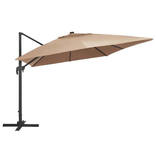 Ampelschirm mit LED-Leuchten und Alu-Mast 400x300 cm Taupe