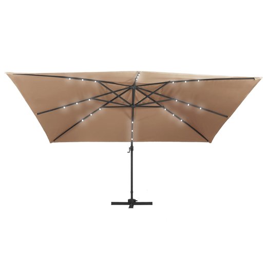 Ampelschirm mit LED-Leuchten und Alu-Mast 400x300 cm Taupe