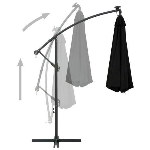 Ampelschirm mit LED-Leuchten und Stahlmast 300 cm Schwarz