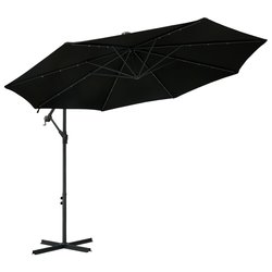 Ampelschirm mit LED-Leuchten und Stahlmast 300 cm Schwarz
