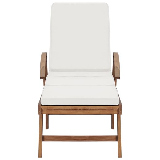 Sonnenliege mit Auflage Massivholz Teak Cremewei