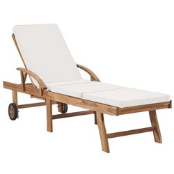 Sonnenliege mit Auflage Massivholz Teak Cremewei